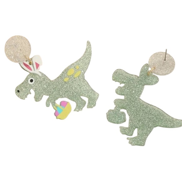 Glittery Dinosaur Bunny Dangle Earrings - Picture 2 of 2